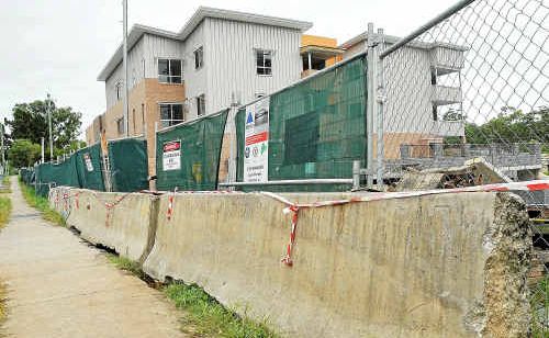 Angry tradesmen have blocked access to this Perle worksite. Angry tradesmen have blocked access to this Perle worksite.